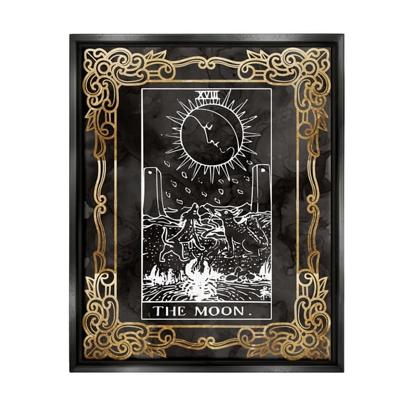 Stupell Industries Patterned Moon Tarot Landscape Painting Black Floater Framed Canvas Art Print Wall Art, 25 x 31