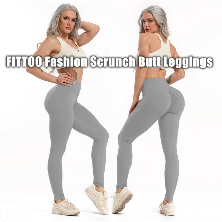 GetUSCart- FITTOO Women's High Waist Yoga Pants Tummy Control Scrunched  Booty Leggings Workout Running Butt Lift Textured Tights Peach Butt Black(S)