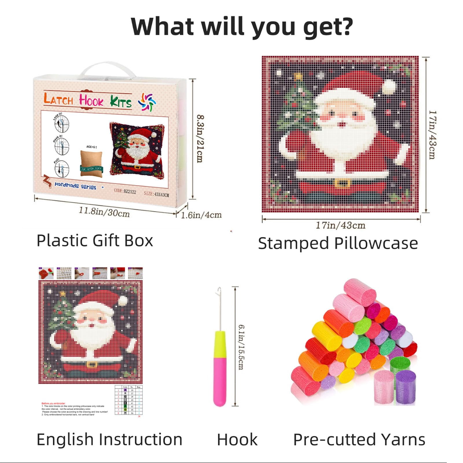 DIY Latch Hook Pillow Kits Cartoon Santa Claus Holding Christmas Tree Printed Pillowcase Crochet Yarns Hooking Handmade Pillow Cover Cushion for Home Sofa Decoration 17x17inch-3