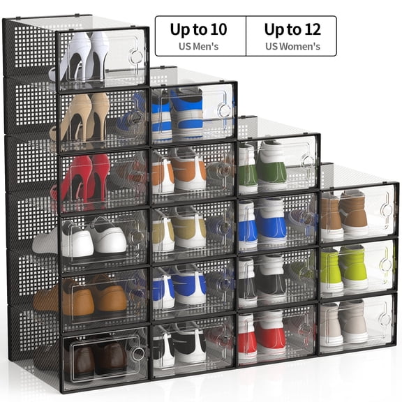 JakMean X-Large Clear Shoe Storage Boxes, 18 Pack Stackable Shoe Storage Organizers with Lids, Shoe Storage Containers for Entryway,Closet