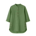 thumbnail image 6 of ClodeEU Women's Linen 3/4 Sleeve Crewneck Button Shirt with Side Slit,Solid Color Casual Summer Top Army Green,Women's Plus L, 6 of 9