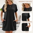 thumbnail image 4 of TEMOFON Womens T Shirt Dresses Summer Short Sleeve Loose Tunic with Pocket Casual Swing Dress Fashion Sundress Solid color Black Size XL, 4 of 9