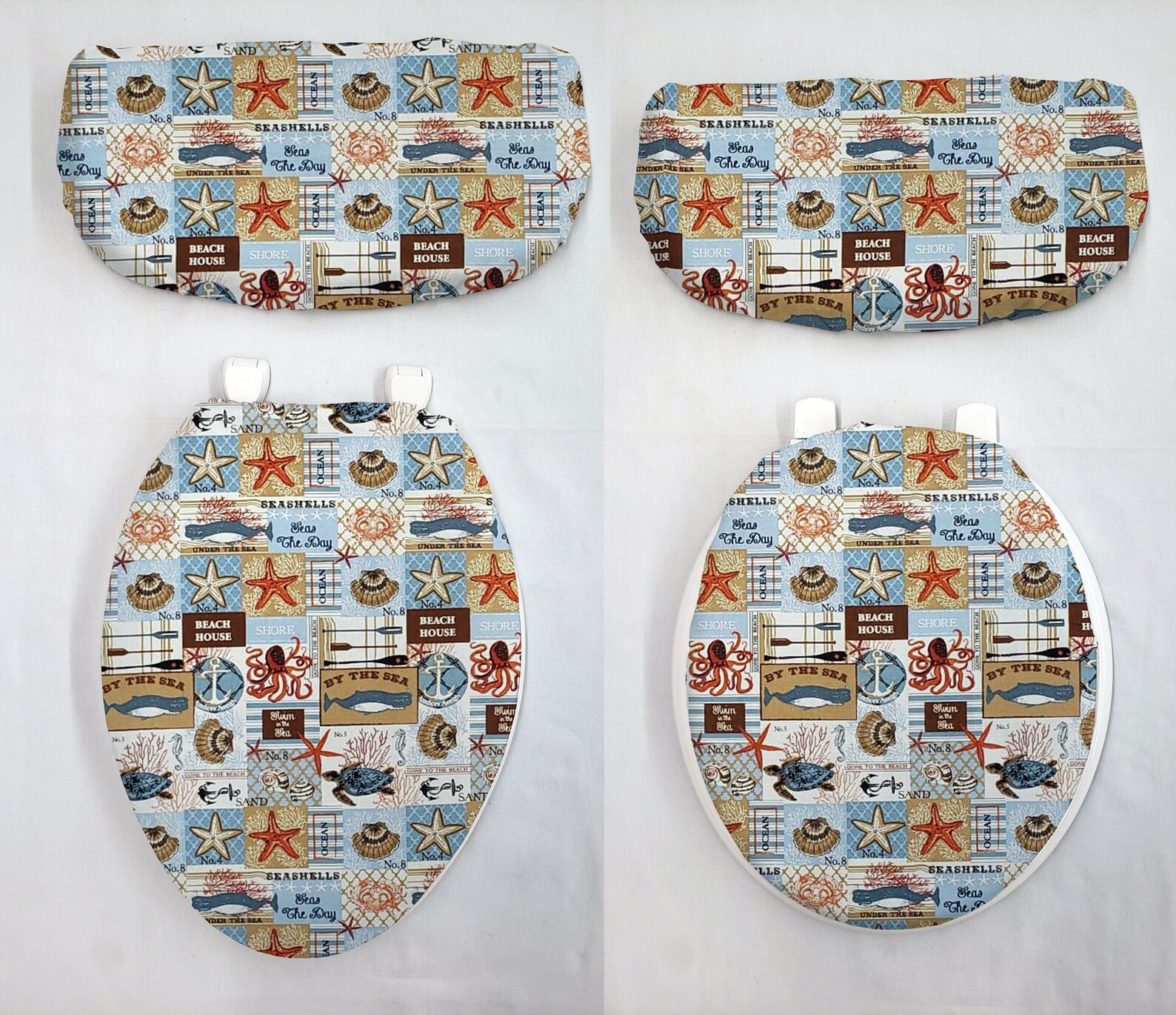 Beach House Toilet Seat Lid and Tank Cover Set by Penny's Needful