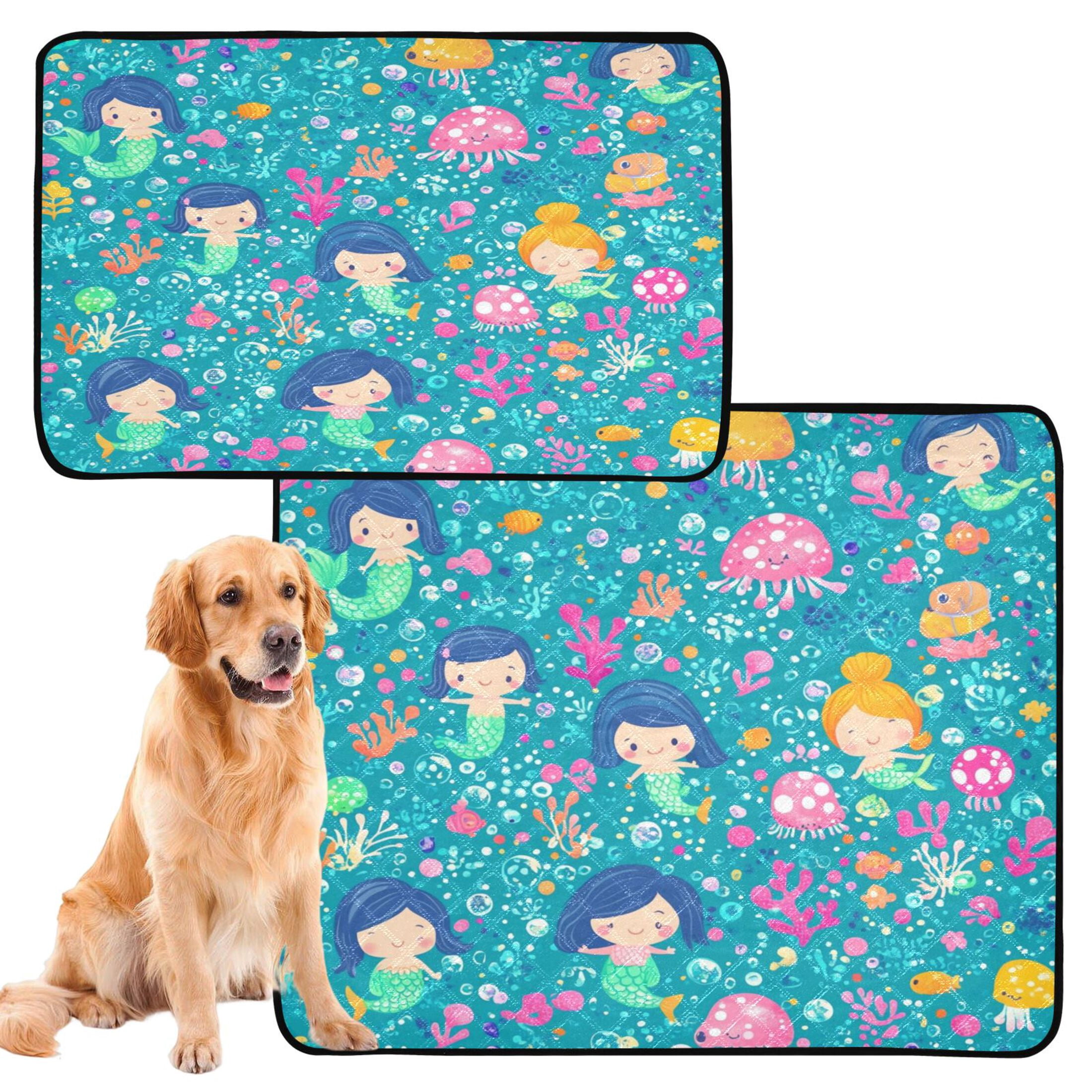 Qxltty Cartoon Mermaids Blue Pattern Cat litter Pads Pet Set of 3 Diaper Mats Center Anti-leakage Layer Absorbent Soft and Comfortable