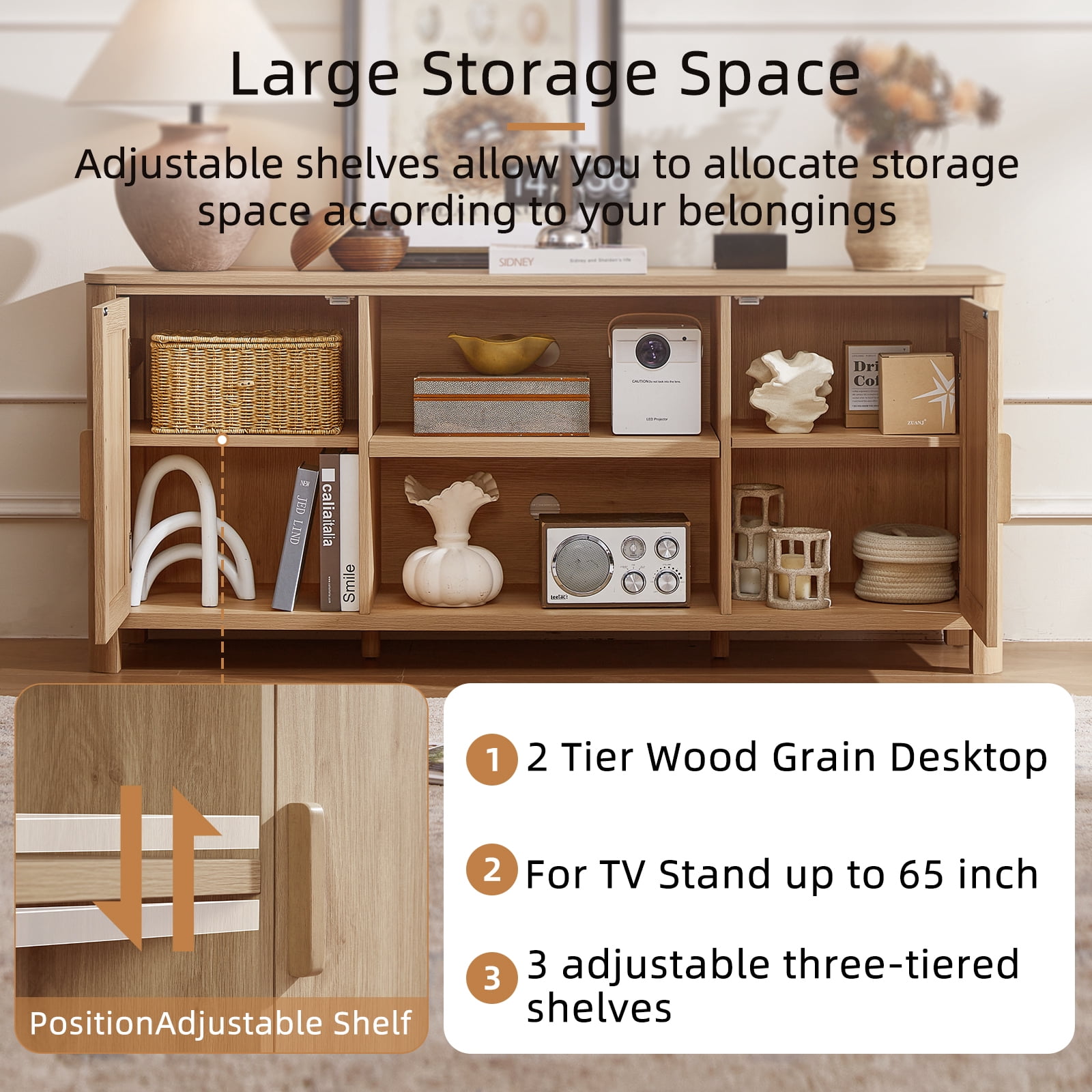 Joaxswe Farmhouse TV Stand for 65 inch TVs, Rustic Entertainment Center TV Cabinet Stands, Wooden Media Console Cabinet for Living Room, Bedroom