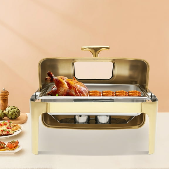 Gold Chafing Dish Buffet Set, Rectangular Buffet Warmer, Buffet Warmer Set with Thick Frame Stainless Steel