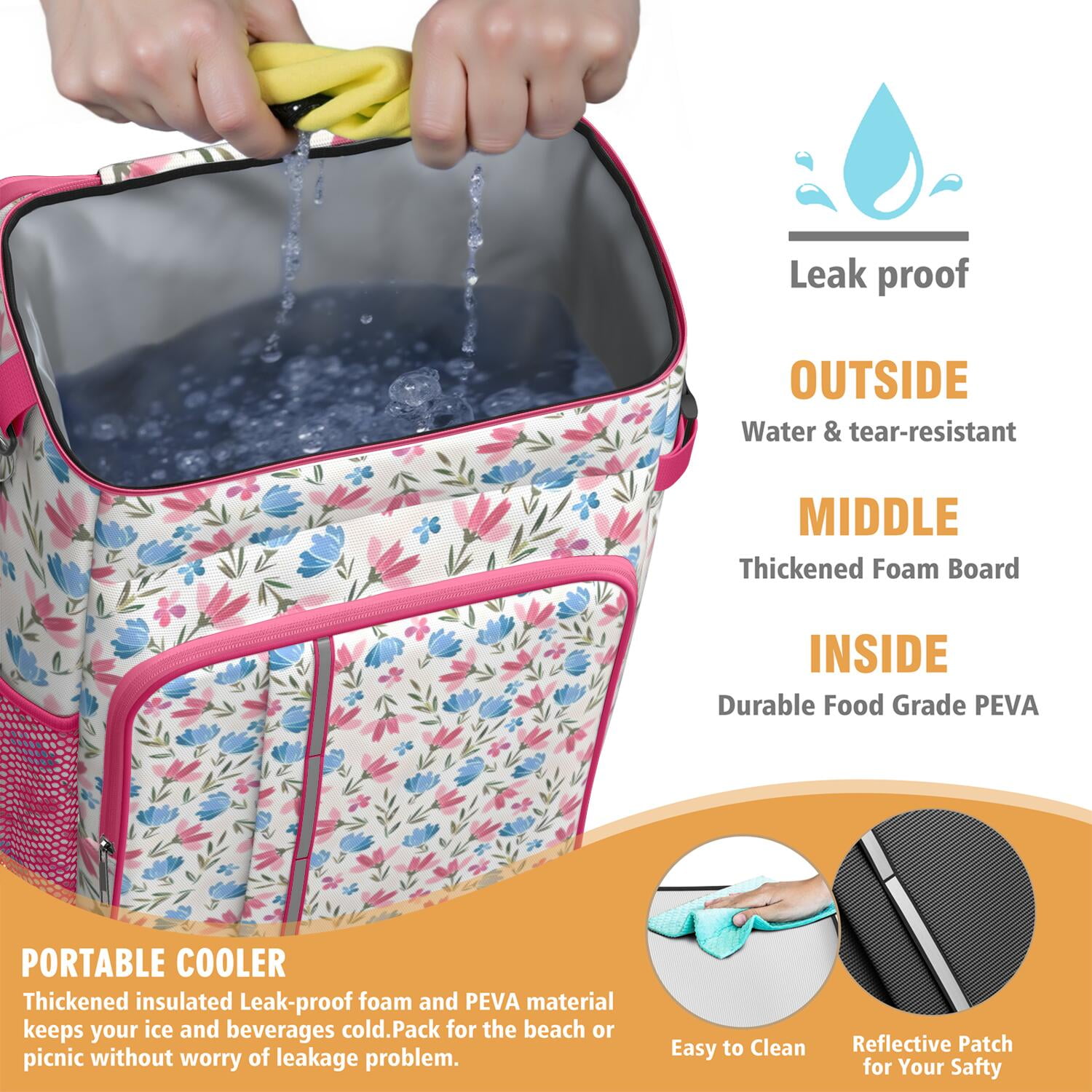 Travel Cooler Bag - Pioneer Flower Floral Print Pattern Camping Beer Cooler Backpack with Bottle Opener- Waterproof Insulated Picnic Backpacks - Cooler Bag for Beach