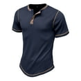 thumbnail image 2 of Fangasis Mens T Shirts Crew Neck Summer Tops Button Placket T-shirt Men Fashion Blouse Loose Fit Work Pullover Royal Blue XL, 2 of 6