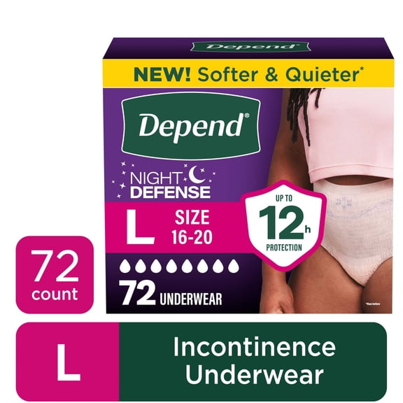 Depend Night Defense Incontinence Underwear for Women, Adult Diapers, L, 72 Count
