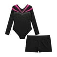 thumbnail image 5 of JanJean Kid Girls 2Pcs Shiny Dance Outfits Long Sleeve V-neck Gymnastics Leotard and Booty Shorts Set Hot Pink 10, 5 of 7