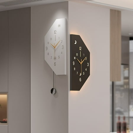 Contemporary Double-Sided Wall Clock, Corner Clock with Led Light, Pendulum Clock for Bedroom, Living Room and Apartment