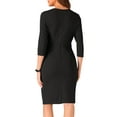 thumbnail image 3 of INSPIRE CHIC Women's Casual Business Tie Front Slit Neck Elbow Sleeve Office Sheath Dress, 3 of 4