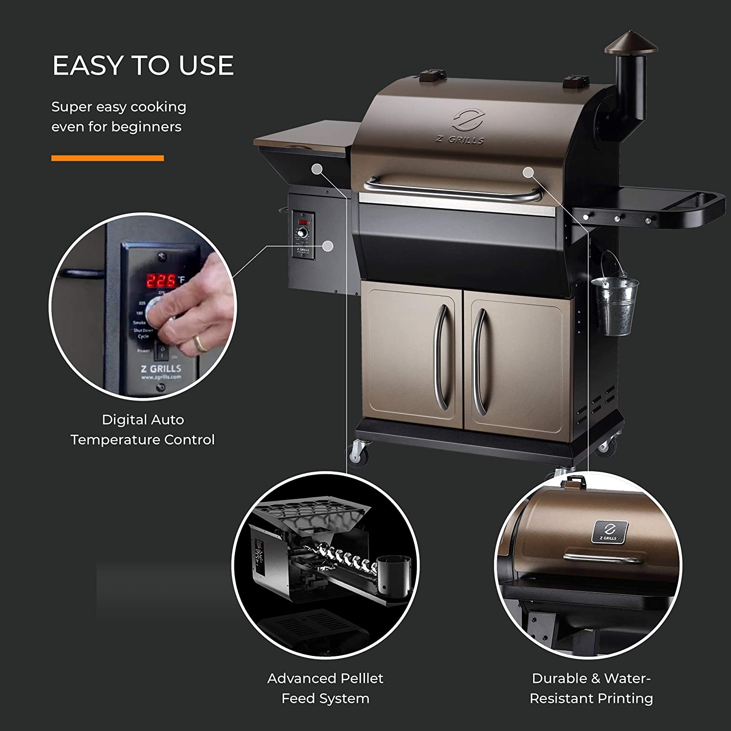 Z GRILLS 1000D Smart Wood Pellet Grill 8 in 1 Outdoor BBQ Smoker 1060 SQ Inches Cooking Area with Cabinet Barbecue Grill Bronze - image 3 of 8