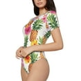 thumbnail image 2 of Haiem Hawaiian Pineappl Women's Crew Neck Short Sleeve Bodysuit Tops Stretchy Slim Basic-Small, 2 of 9