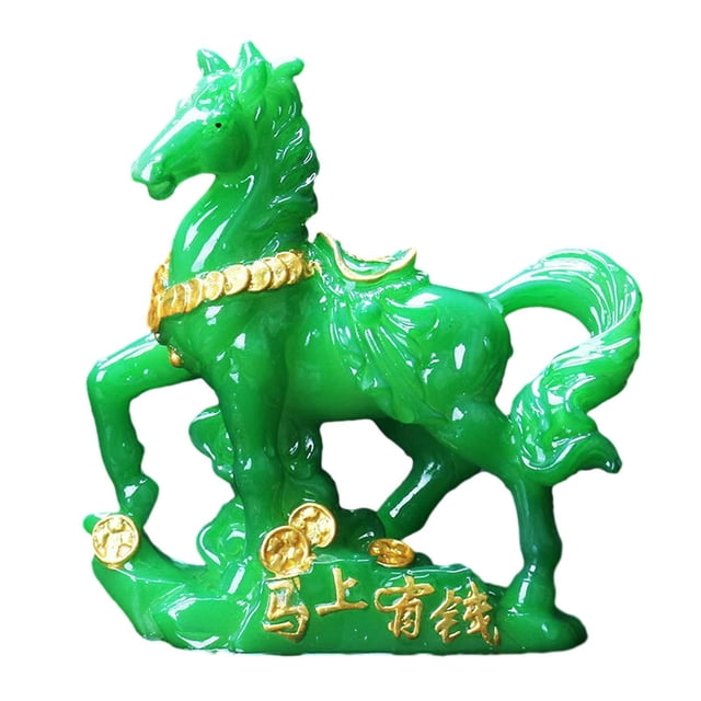 Estatua de caballo, mascota de té, regalo de inauguración de la casa, decoración para el hogar, recuerdo de resina hecho a mano Pasar al color verde