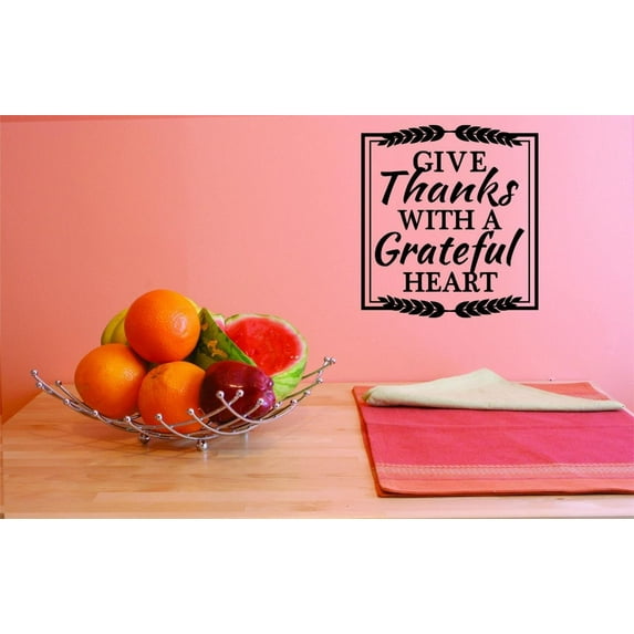 Custom Decals Give Thanks With A Grateful Heart Wall Art Size: 16 X 16 Inches Color: Black