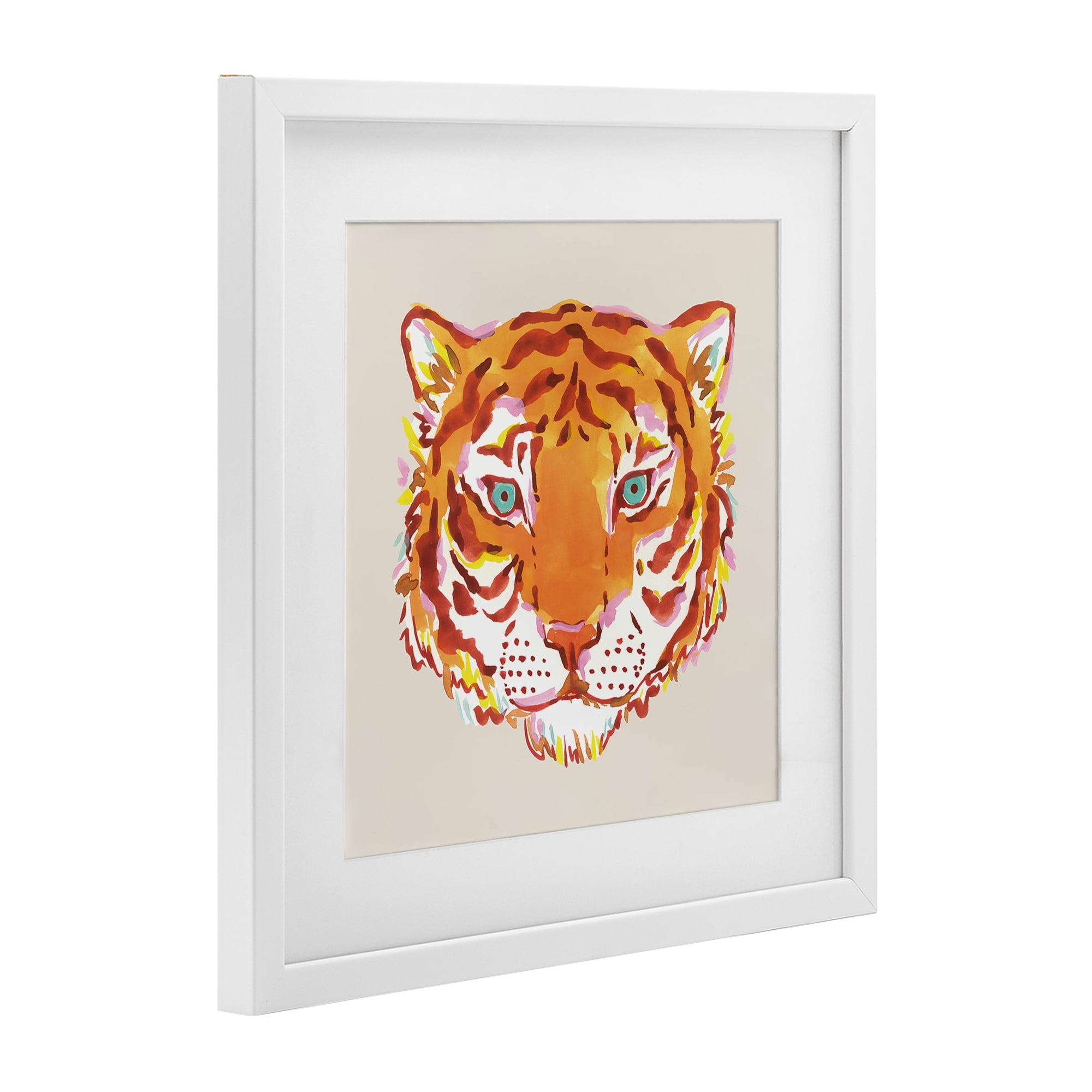 Stupell Industries Orange Boho Tiger Face White Framed Print Under Glass, design by Karolina Sato