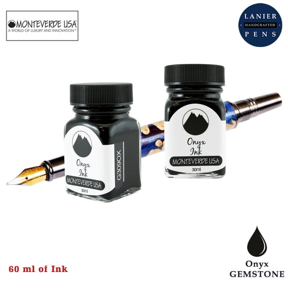 Monteverde 60ml Gemstone Fountain Pen Ink Bottle (30ml Onyx G309OX Ink Bottle - Pack of 2)