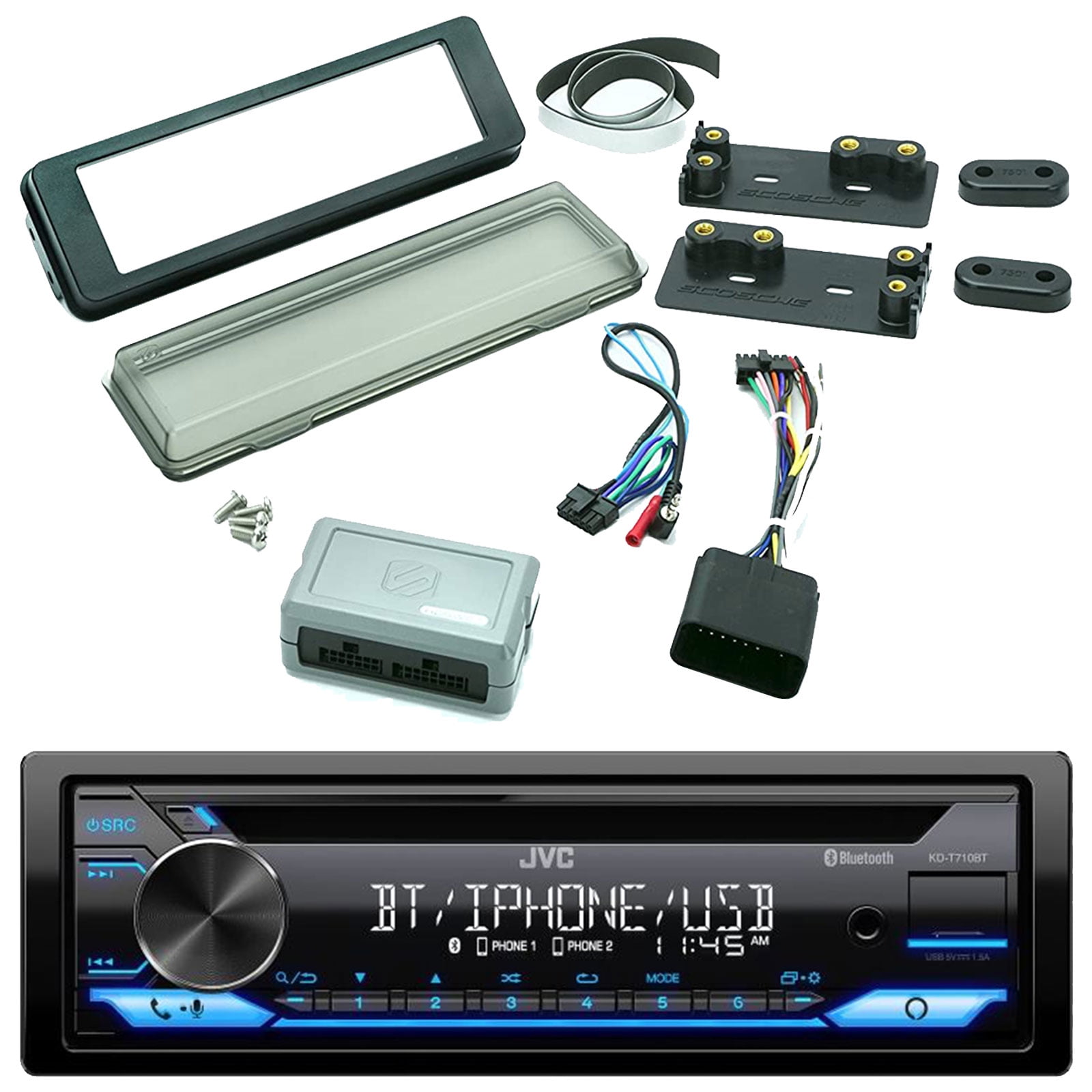 JVC KDT710BT Single DIN InDash CD Player Bluetooth USB AUX AM/FM