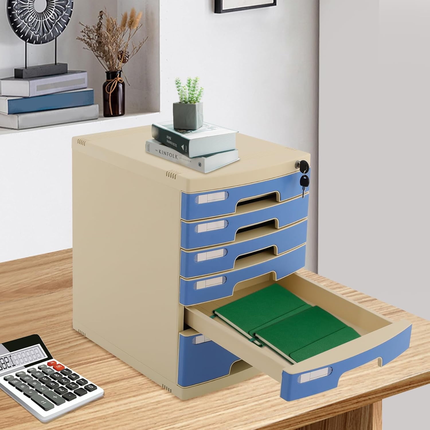 6 Compartments Home Desktop Drawer Organizer Literature Organizer with Key Office Drawer File Organizer Storage Bin Container for Desk Accessory Stationery