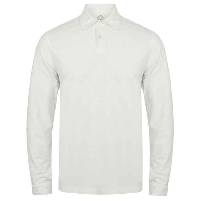 Skinni Fit - Polo de manga larga elástico Modelo Strech para hombre/caballero - Primavera/ Otoño/ Deporte (Blanco)