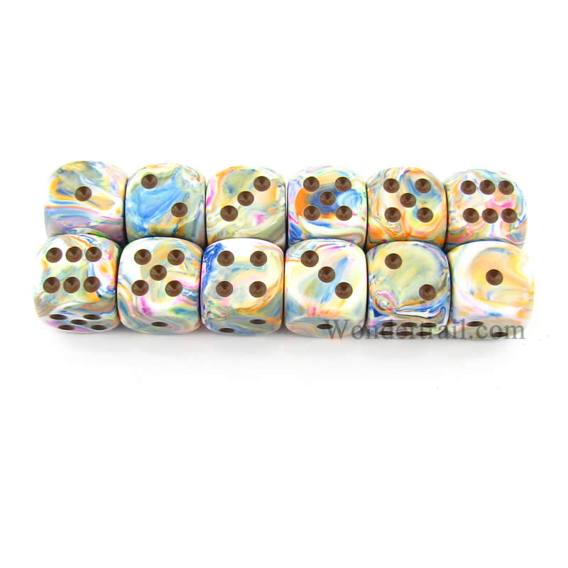 12 Dice Chessex 16mm d6 with pips Dice Blocks Festive Vibrant w/brown OVP 