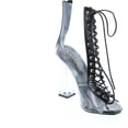thumbnail image 7 of Clear Translucent Transparent Lace Up Peep Toe Ankle bootie w Perspex Block Heel, 7 of 7