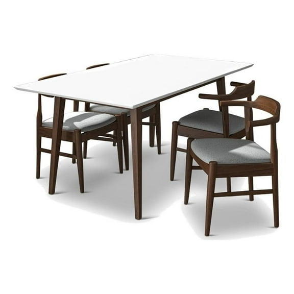Pemberly Row 5-Piece Mid-Century Dining set with 4 Fabric Dining Chairs in Gray