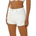 thumbnail image 2 of Necooer Womens Denim Shorts Mid Waisted Frayed Raw Folded Hem Jeans Shorts(Small,White), 2 of 5