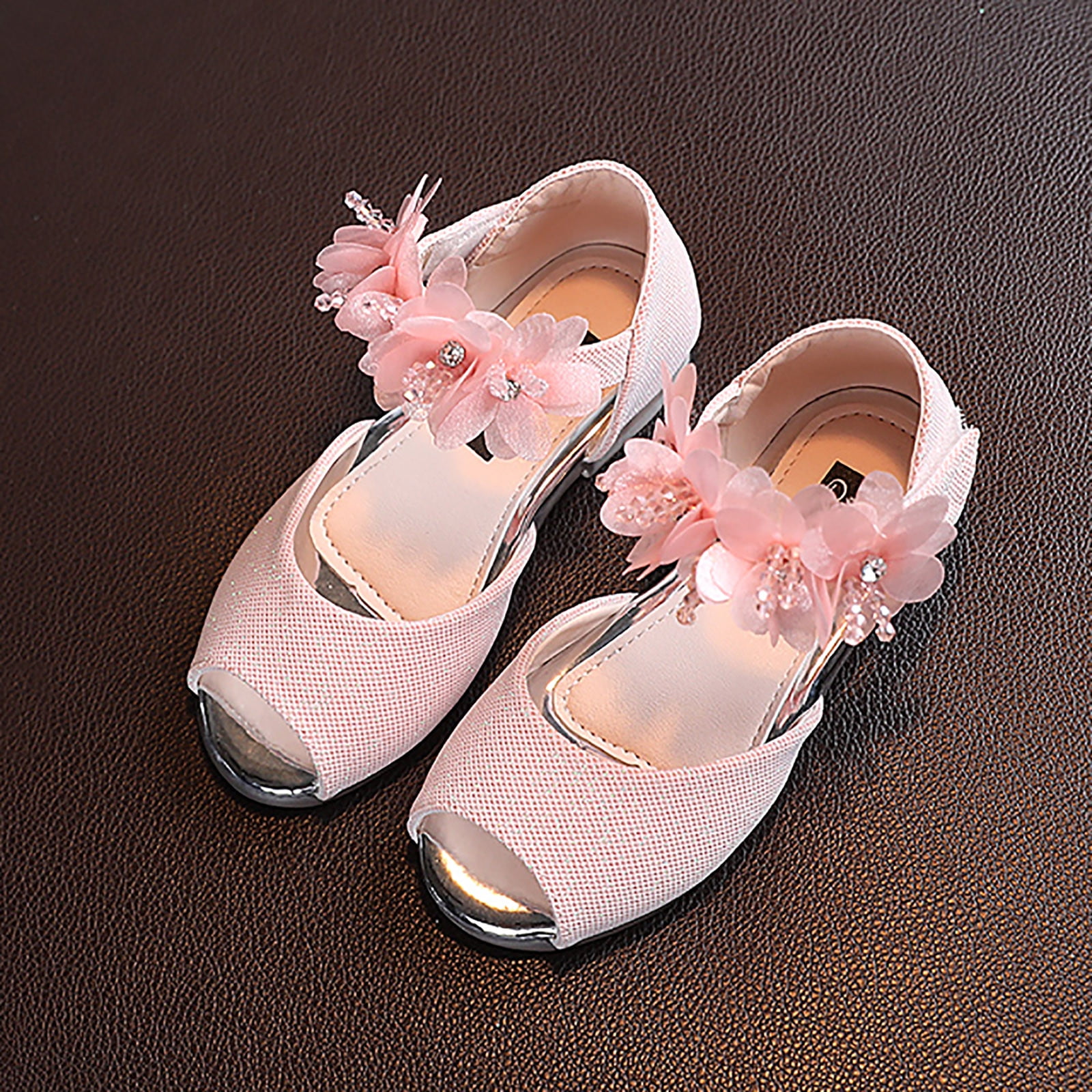 TOWED22 Baby Dress Shoes Girls Rhinestone Flower Shoes Low Heel Flower