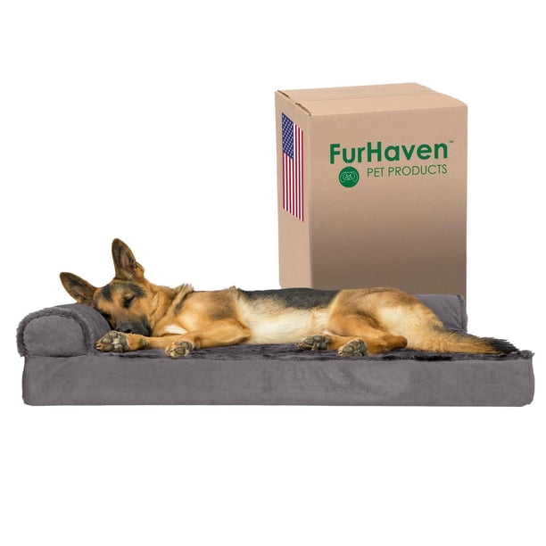 Cama Ortopédica para Perros Furhaven Gris Platino de Felpa y Terciopelo XL con Funda Extraíble y Lav