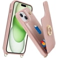 thumbnail image 2 of for iPhone 15 Case with Card Holder and Strap for Women,Crossbody Lanyard,Ring Stand,Snap Clasp,Phone Wallet Cases 6.1 inch(Rose Gold), 2 of 16
