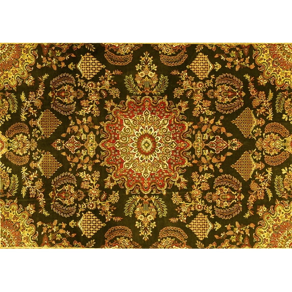 Ahgly Company Machine Washable Indoor Rectangle Medallion Yellow Traditional Area Rugs, 2' x 3'