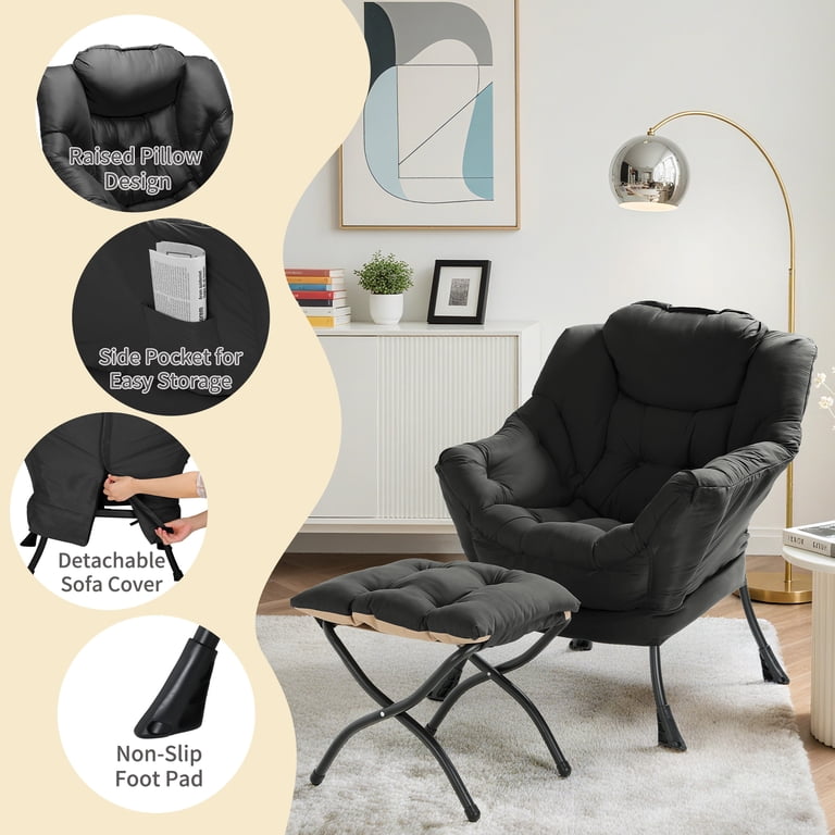 Arlopu Lazy Chair with Foldable Ottoman, Black photo 5