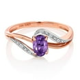 thumbnail image 2 of Gem Stone King 10K Rose Gold Purple Amethyst and Diamond Engagement Bypass Ring for Women (0.39 Cttw, Gemstone Birthstone, Size 5), 2 of 4