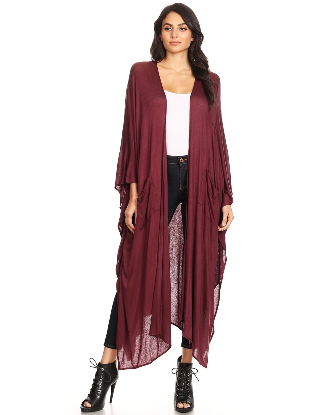 Oversized Open Front Draped Long Robe Cardigan - Walmart.com