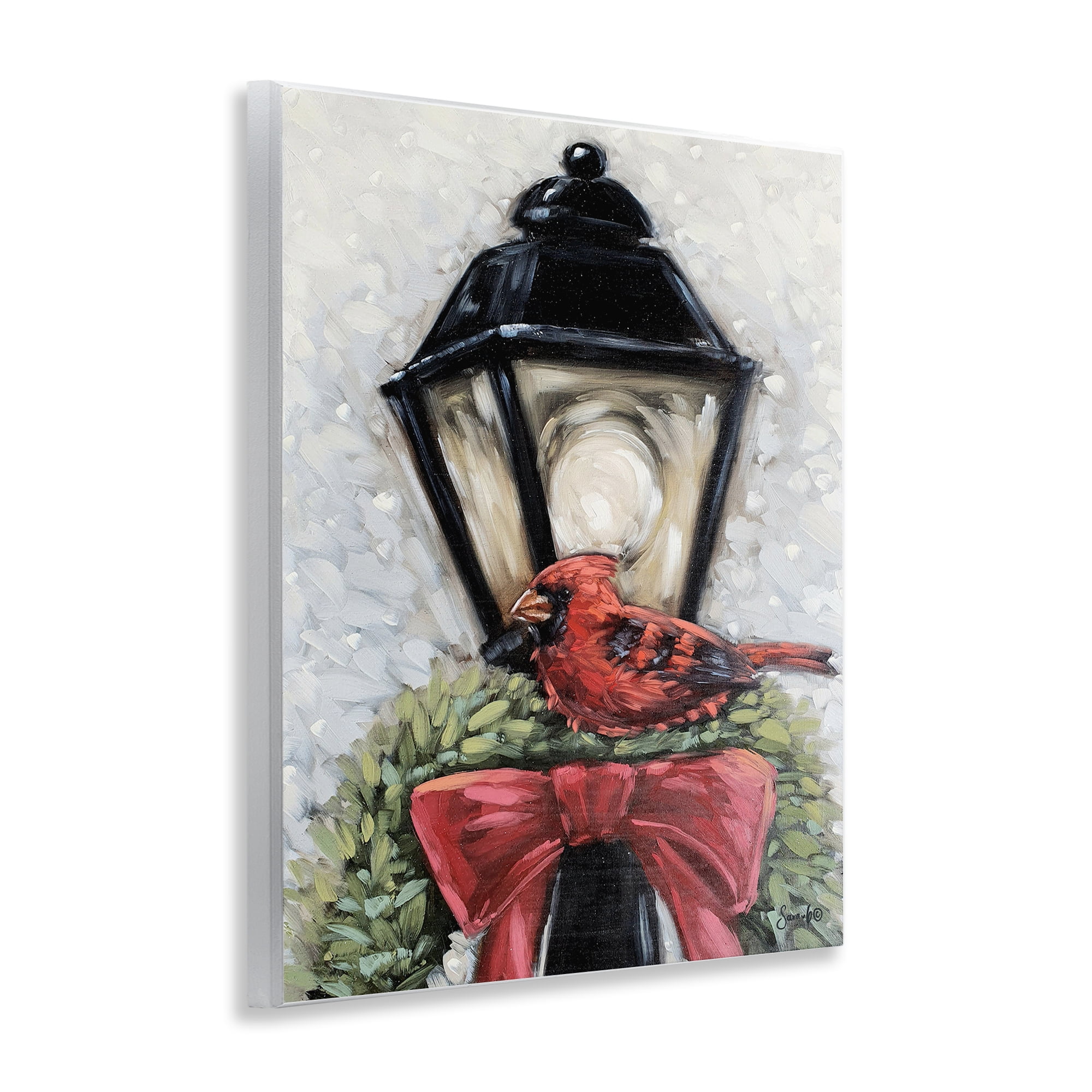 Stupell Industries Cardinal & Holiday Lamp Holiday Painting Unframed Art Print Wall Art, 11 x 14