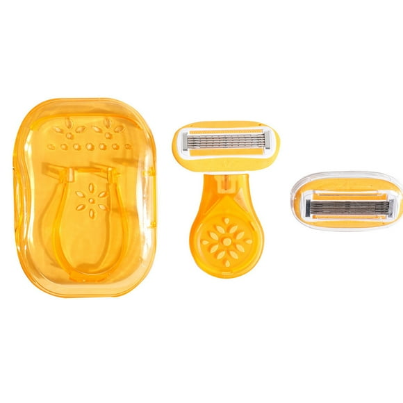 Rasoir Manuel pour Femmes, Rasage des Aisselles, des Jambes et des Moustaches - Jaune - 1 Manche 2 Têtes