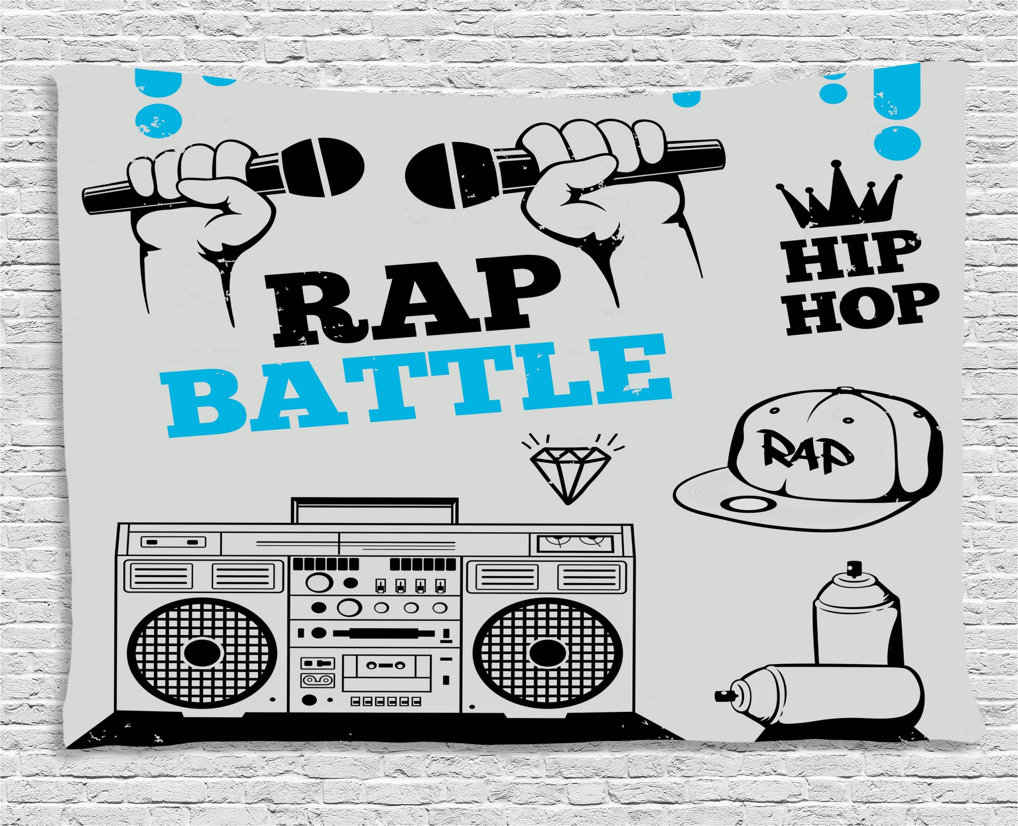 Hip Hop Tapestry, Hip Hop Elements Freestyle Rap Duel with Microphones