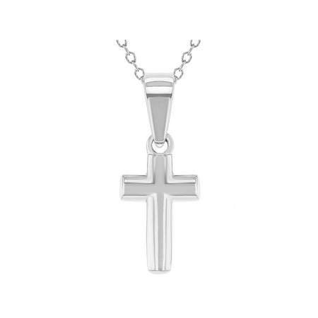 925 Sterling Silver Tiny Plain Cross Pendant Necklace Newborn Baby Infants 16"