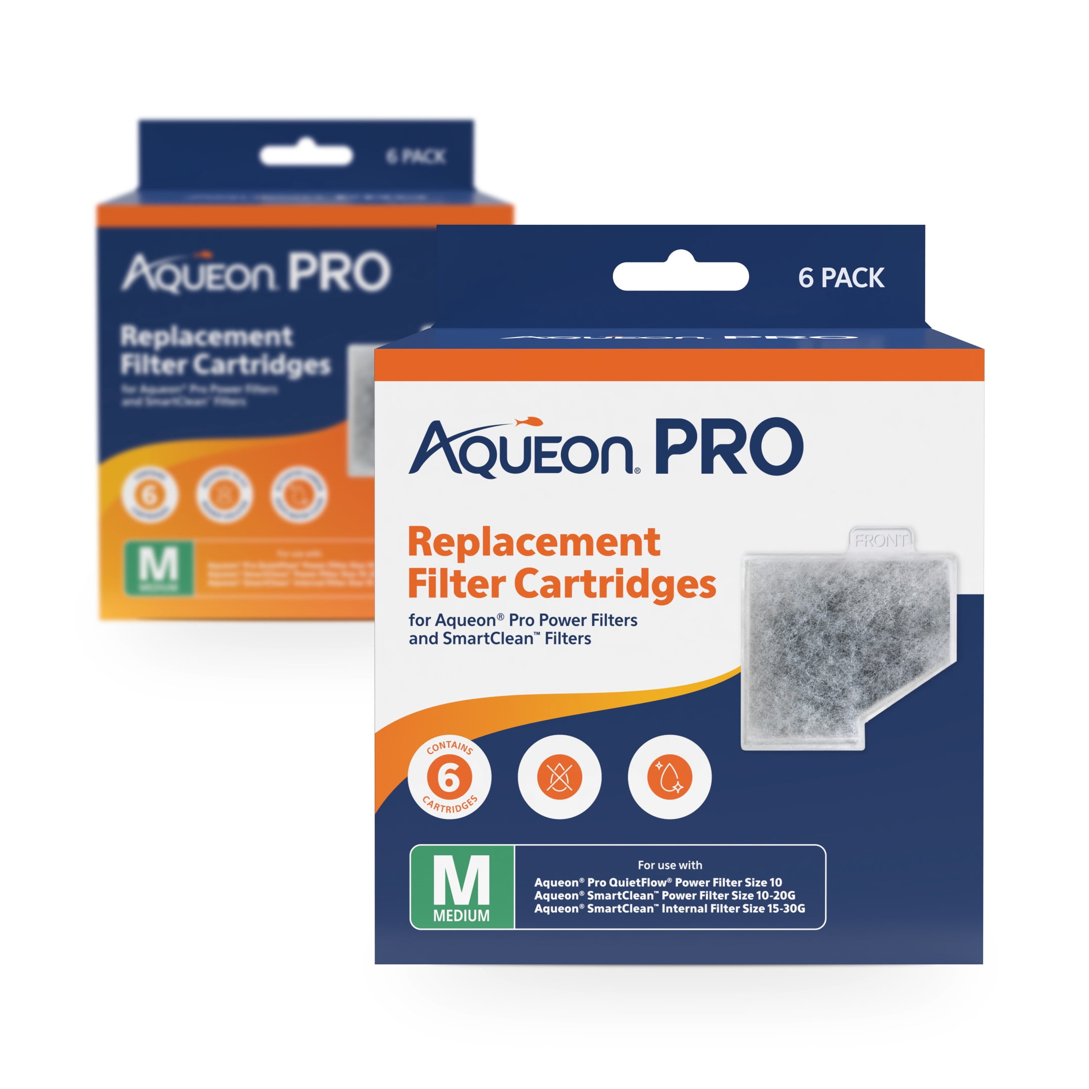 Aqueon PRO Medium Replacement Filter Cartridges 6 Pack for Aquarium Water Filtration