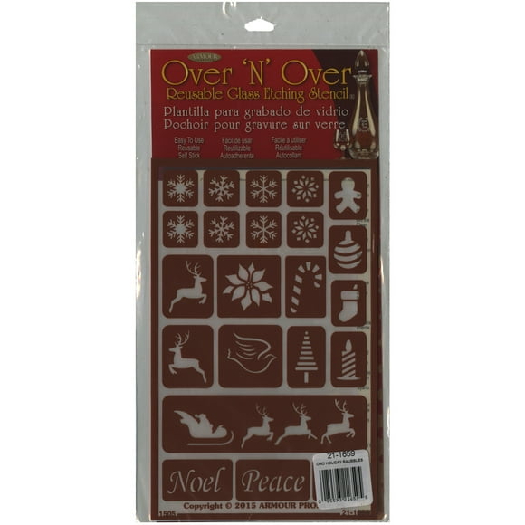 Armour Products 21-1659 Over N Over glass Etching Stencil, 5-Inch by 8-Inch, Holiday Baubles
