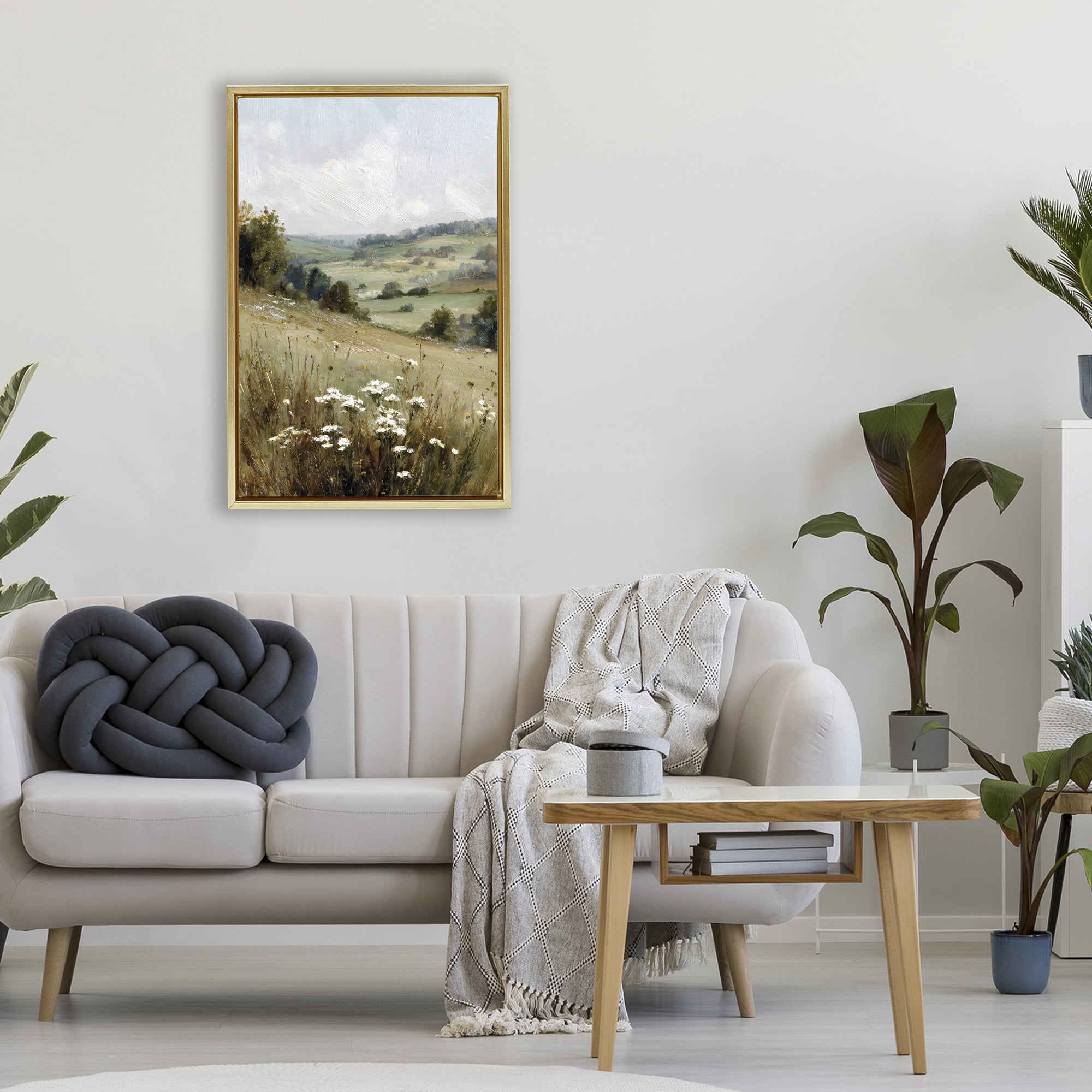 Stupell Industries Hill of White Flowers Gold Framed Floater Canvas Wall Art, design by Petal Prints Design