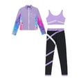 thumbnail image 3 of Hansber Kids Girls 3 Pcs Skating Dance Outfit Jacket Crop Top with Pants Set Ice Skating Gymnastic Light Purple 16, 3 of 5