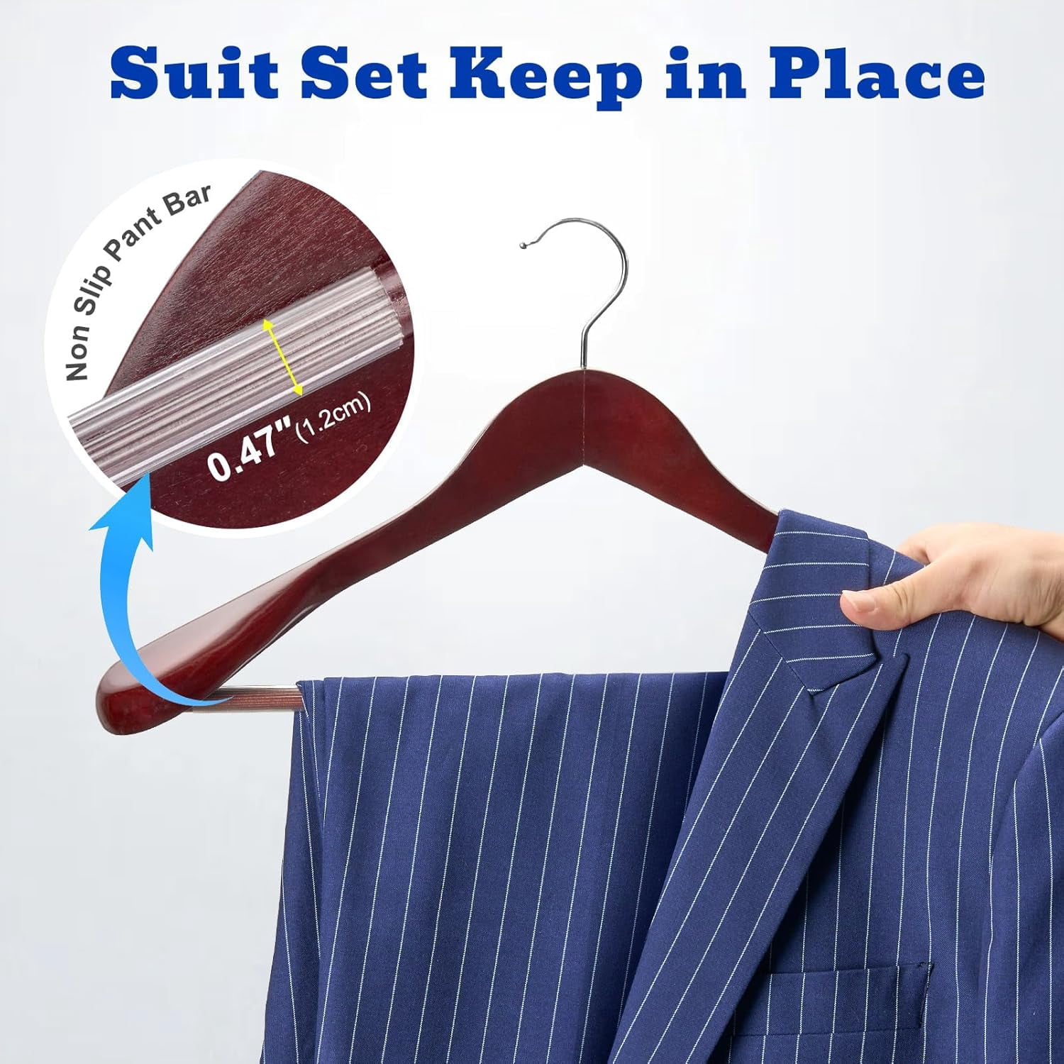 Solid Wood Wide Shoulder Hangers with Non-Slip Pants Bar, 360 °   Swivel Hook for Suits, Dresses, Jackets, and Heavy Clothes - 6 Pack (Walnut Finish)