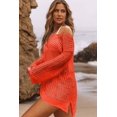 thumbnail image 3 of Charmo Womens Crew Neck Crochet Top Long Sleeve Swim Cover Ups Swimsuit, 3 of 6
