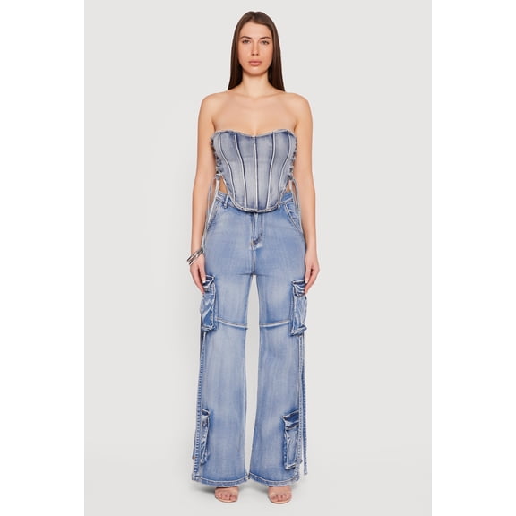Women's Lace Up Side Denim Corset Top