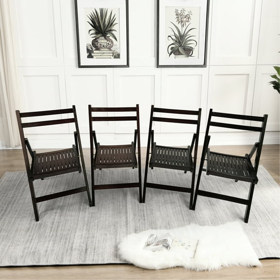 4 Cherry Wood Folding Chair , With A Comfortable Slatted Seat Construction Of 4, Made Solid In Cherry, Relaxing
