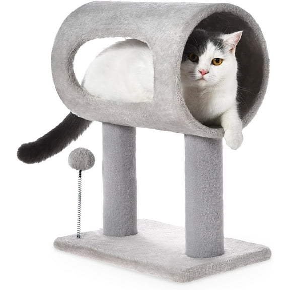 Scratching Post 20.5" Cat Tree with Tunnel Carpet Cat Tower Kitten Tree Cat Tree with Hanging Ball for Indoor Cat, Grey