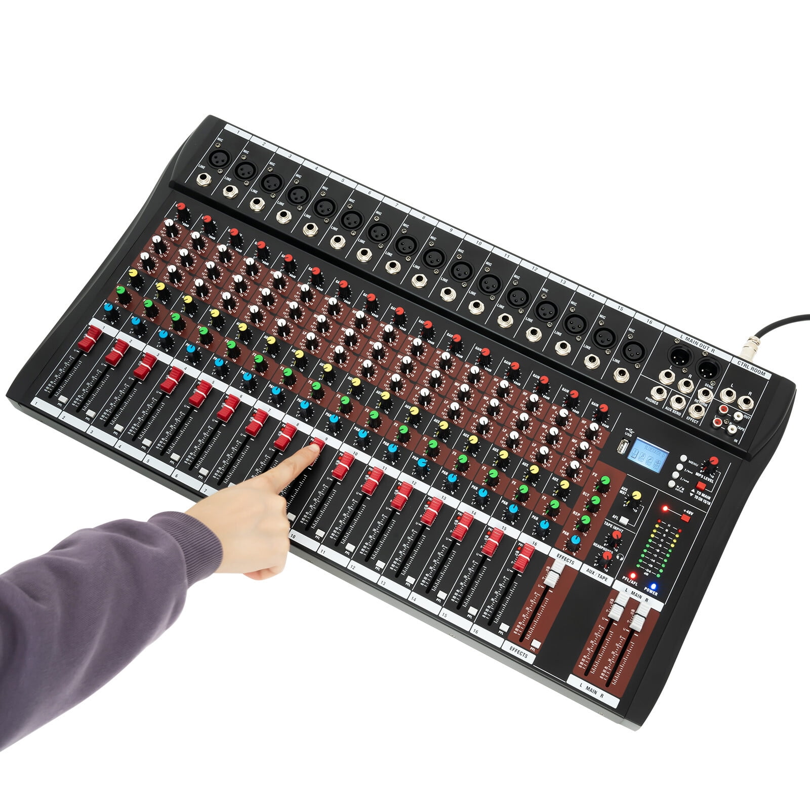 Professional DJ Audio Mixer, NEW BAXS 16 Channel Bluetooth Controller Sound Mixer, USB Interface, 16 XLR Mic/Line, AUX, FX Processor MP3 Player w/48V Phantom For Karaoke Studio Streaming Recording